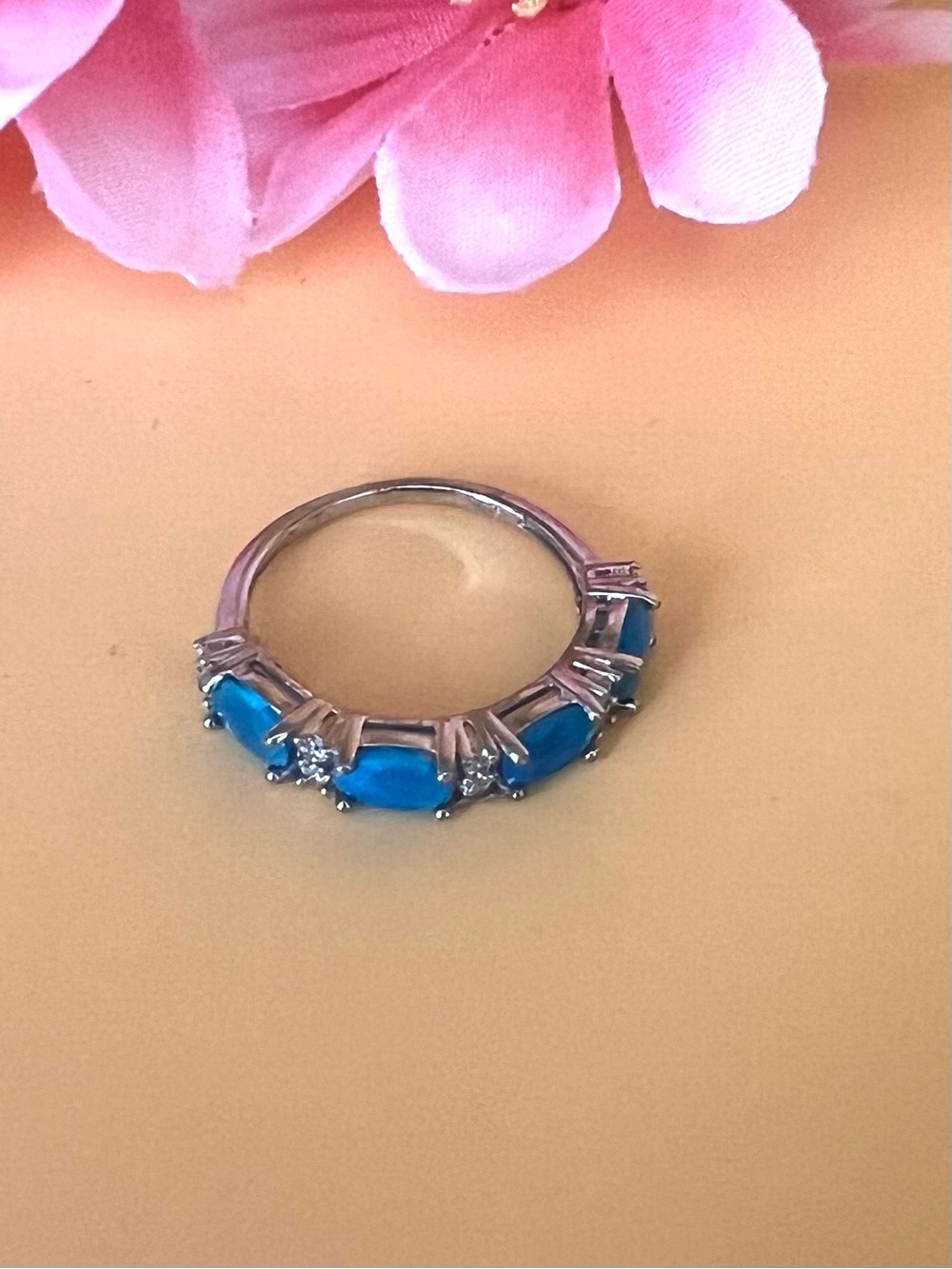 Blue opal .925 Silver band Ring size 7
